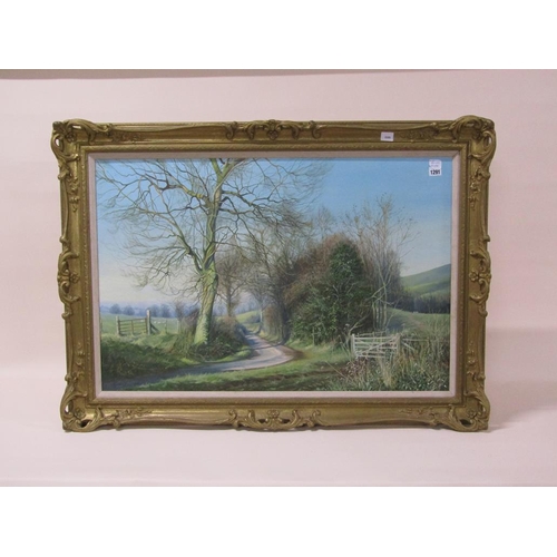 1291 - H.G SQUIRES 78 - CHILTERN COUNTRY LANE, SIGNED OIL ON CANVAS, FRAMED, 60CM X 90CM