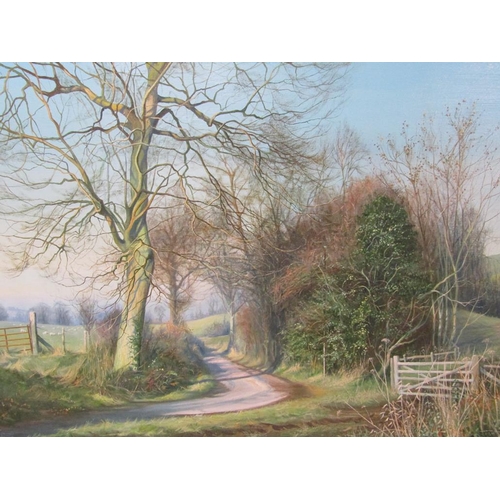 1291 - H.G SQUIRES 78 - CHILTERN COUNTRY LANE, SIGNED OIL ON CANVAS, FRAMED, 60CM X 90CM