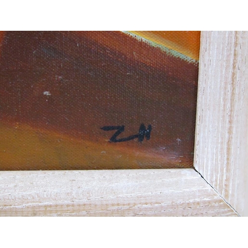 1293 - ZAN STEVENSON - THE HAIL, SIGNED OIL ON CANVAS, FRAMED, 75CM X 55CM