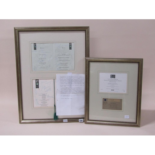 1297 - TWO SIGNED FRAMED MENUS TO THE 1995 BAFTA AWARDS