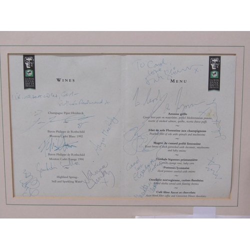 1297 - TWO SIGNED FRAMED MENUS TO THE 1995 BAFTA AWARDS