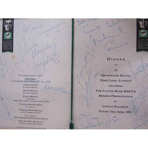 1297 - TWO SIGNED FRAMED MENUS TO THE 1995 BAFTA AWARDS