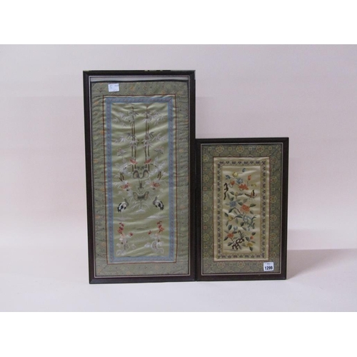 1299 - TWO F/G ORIENTAL SILKWORK PANELS, 40CM X 24CM & 60CM X 29CM