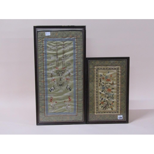 1299 - TWO F/G ORIENTAL SILKWORK PANELS, 40CM X 24CM & 60CM X 29CM