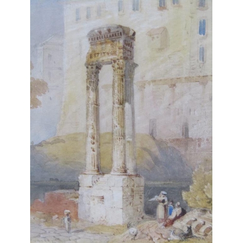 1304 - THREE F/G WATERCOLOURS - ONE BY WILLIAM PERCER, THE TEMPLE OF JUPITER, ROME, 13CM X 8.5CM & TWO OTHE... 