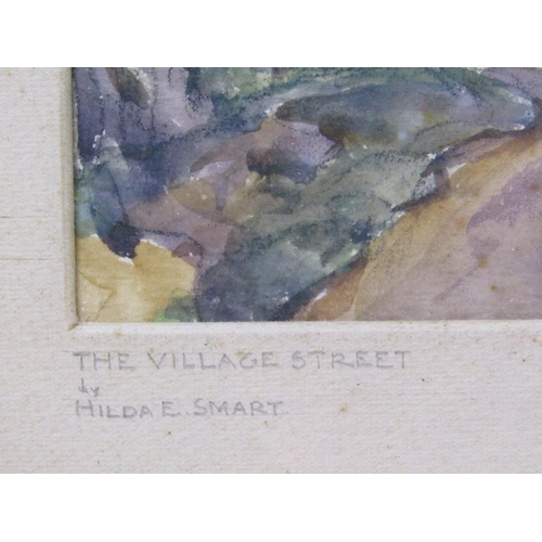 1305 - H.E SMART - THE VILLAGE STREET, WATERCOLOUR, F/G, 16CM X 22CM