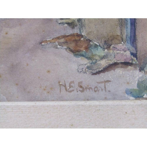 1305 - H.E SMART - THE VILLAGE STREET, WATERCOLOUR, F/G, 16CM X 22CM