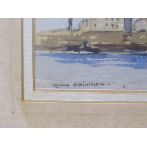 1307 - R. BRINNELL - CONTINENTAL RIVERSIDE TOWN, SIGNED WATERCOLOUR, F/G, 14CM X 27CM