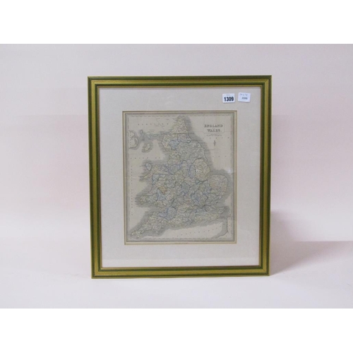 1309 - FRAMED ANTIQUE MAP OF ENGLAND AND WALES, 34CM X 28CM