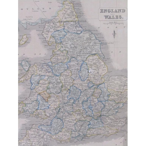 1309 - FRAMED ANTIQUE MAP OF ENGLAND AND WALES, 34CM X 28CM