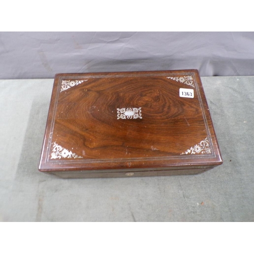 1363 - 19C PEARL INLAID ROSEWOOD BOX, 35CM W