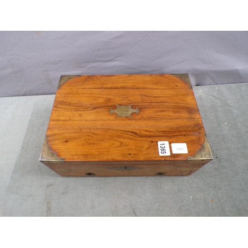 1365 - EARLY 19C FIGURED WALNUT BRASS MOUNTED GENTLEMANS BOX WITH BASE DRAWER,WRITING SLOPE AND WELL, BOX35... 