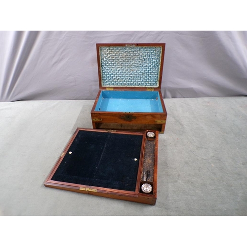 1365 - EARLY 19C FIGURED WALNUT BRASS MOUNTED GENTLEMANS BOX WITH BASE DRAWER,WRITING SLOPE AND WELL, BOX35... 