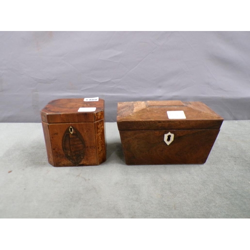 1489 - TWO GEORGIAN TEA CADDIES - ONE WITH SHELL MOTIF, 12CM W