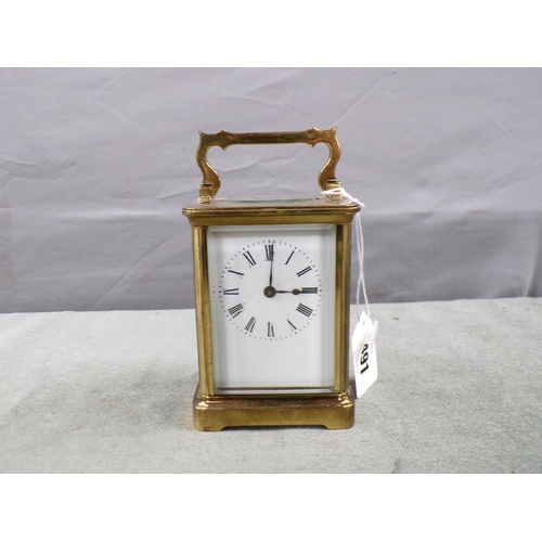 1491 - BRASS CARRIAGE CLOCK, 11CM H