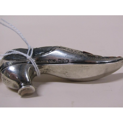 1502 - ADIE & LOVEKIN SILVER CASE STONE SET SHOE PIN CUSHION, BIRMINGHAM 1890