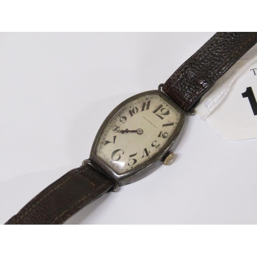 1504 - ART DECO SILVER CASED TREDNOR WATCH WITH BROWN LEATHER STRAP