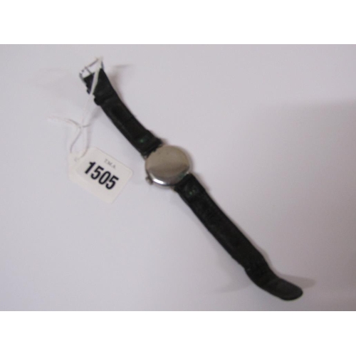 1505 - 1940'S LONGINES STAINLESS STEEL CASED WATCH ON BLACK LEATHER STRAP - WATCH CASE EXCL CROWN 30mm