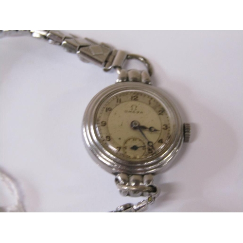 1508 - 1940'S OMEGA STAINLESS STEEL CASED LADIES WATCH ON LATER STRAP