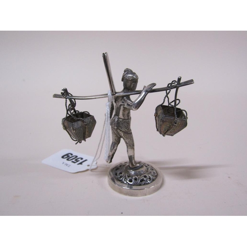 1509 - ORIENTAL SILVER MENU CARD HOLDER IN FORM OF FISHERMAN