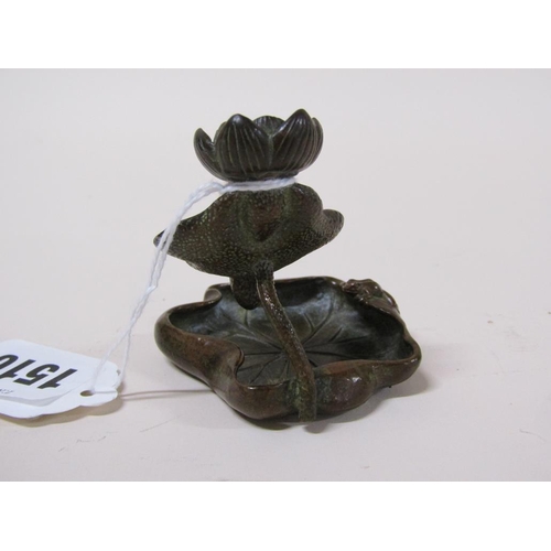 1510 - BRONZE FIGURATIVE CANDLE HOLDER IN FORM OF A FROG ON LILYPAD