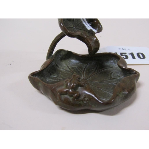 1510 - BRONZE FIGURATIVE CANDLE HOLDER IN FORM OF A FROG ON LILYPAD