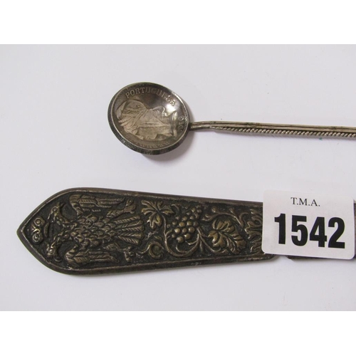 1542 - WHITE METAL AUSTRIAN LETTER OPENER, WHITE METAL SPOON