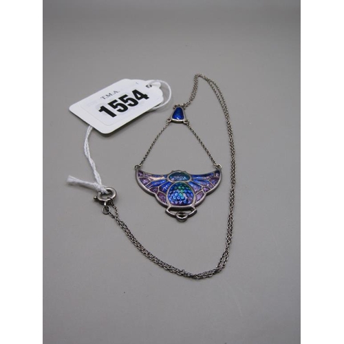 1554 - CHARLES HORNER SILVER AND ENAMEL BAT PENDANT NECKLACE, CHESTER 1909