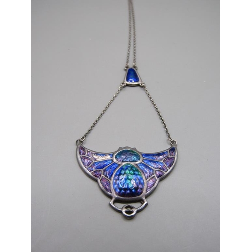 1554 - CHARLES HORNER SILVER AND ENAMEL BAT PENDANT NECKLACE, CHESTER 1909