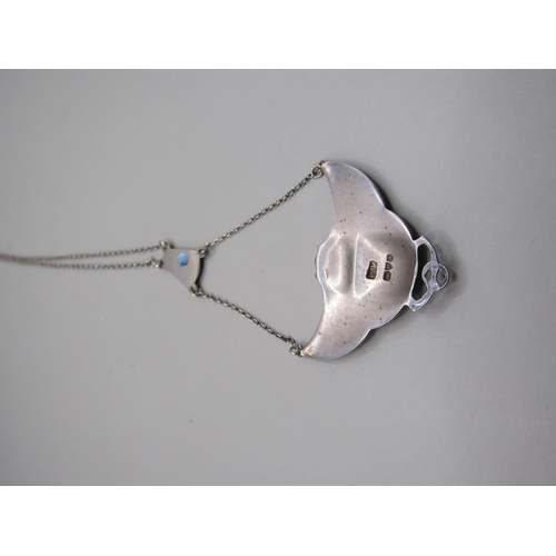 1554 - CHARLES HORNER SILVER AND ENAMEL BAT PENDANT NECKLACE, CHESTER 1909