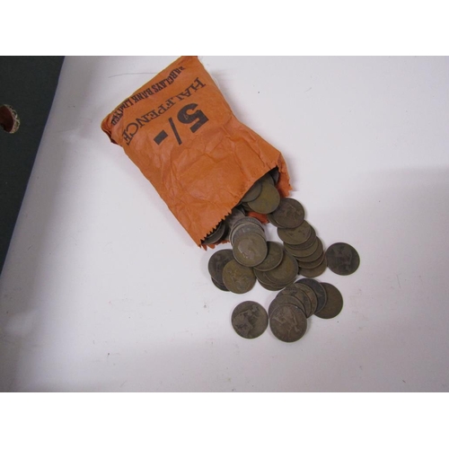 1650 - BOX OF MIXED COPPER COINAGE IN BAGS - MAINLY HALF PENNIES