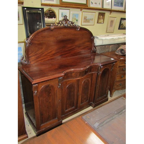 1913 - VICTORIAN MAHOGANY PANEL BACK SIDEBOARD, 152CM W, 155CM H