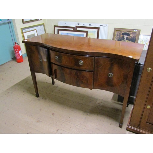 1916 - EDWARDIAN FIGURED MAHOGANY SERPENTINE SIDEBOARD, 142CM W, 92CM H