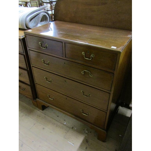 1918 - 19C MAHOGANY CHEST OF TWO SHORT AND THREE LONG GRADUATED DRAWERS ON BRACKET FEET, 92CM W, 104CMH