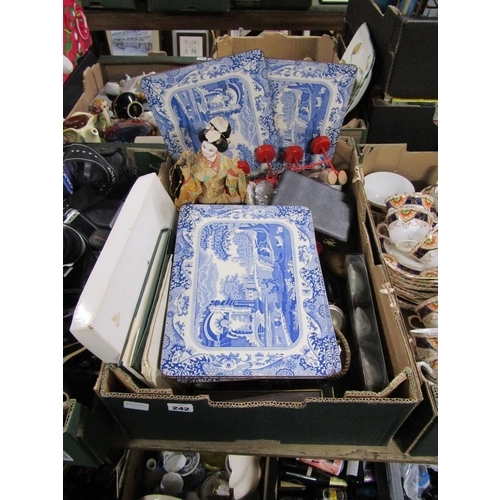 242 - BOX OF MISC TO INCL PLATEMATS, SILVER PLATE ORNAMENTS