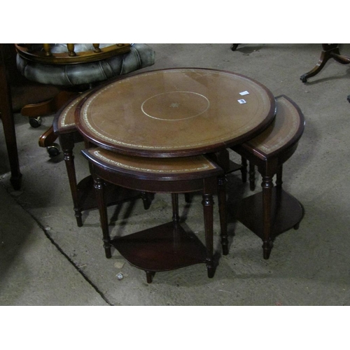 649 - NEST OF REPRO LEATHER TOP OCCASIONAL TABLES