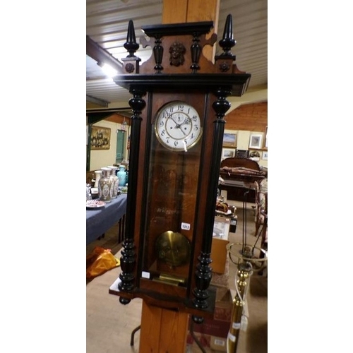 1312 - LATE 19C WALNUT EBONISED DROP DIAL WALL CLOCK, 98CM H