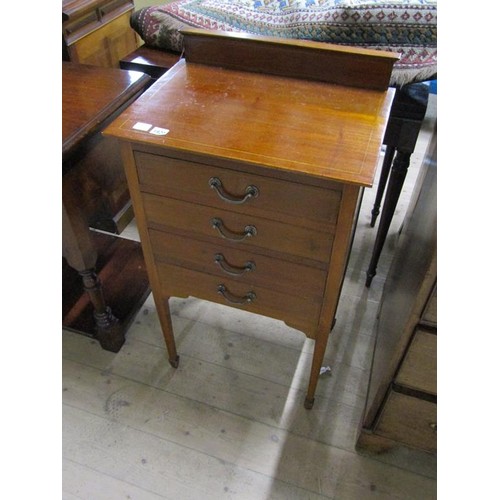 1920 - EDWARDIAN INLAID MAHOGANY MUSIC CABINET, FITTED FOUR DRAWERS, 51CM W, 92CM H