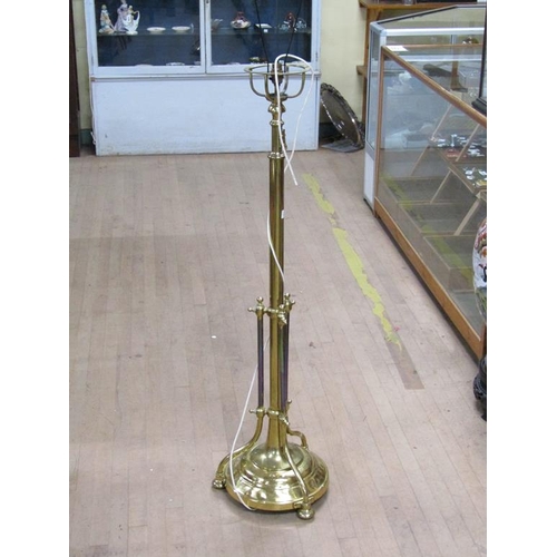 1313 - LATE 19C/EARLY 20C BRASS ADUSTABLE HEIGHT LAMP STAND CONVERTED TO ELECTRICITY, 122CM H