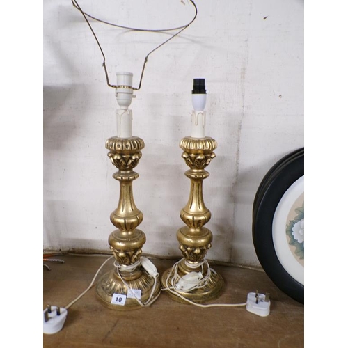 10 - PAIR OF WOODEN GILT PAINTED LAMPS