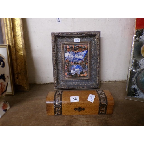 32 - VICTORIAN GLOVE BOX; FRAMED ABSTRACT OIL