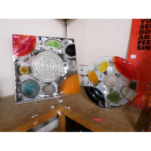 33 - TWO ART GLASS DISHES ON STANDS