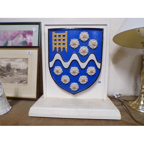 42 - MOUNTED STONEWARE WESTMINSTER BANK SHEILD PLAQUE