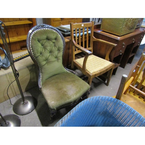 548 - BUTTON BACKED CHAIR AND AN ARMCHAIR