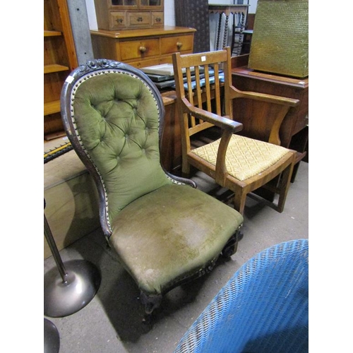 548 - BUTTON BACKED CHAIR AND AN ARMCHAIR