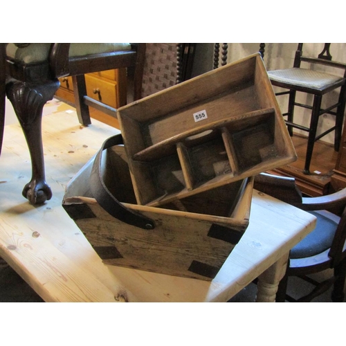 555 - WOODEN TRUG AND A CUTLERY TRAY