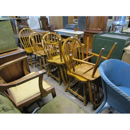 560 - SEVEN SPINDLE BACK CHAIRS