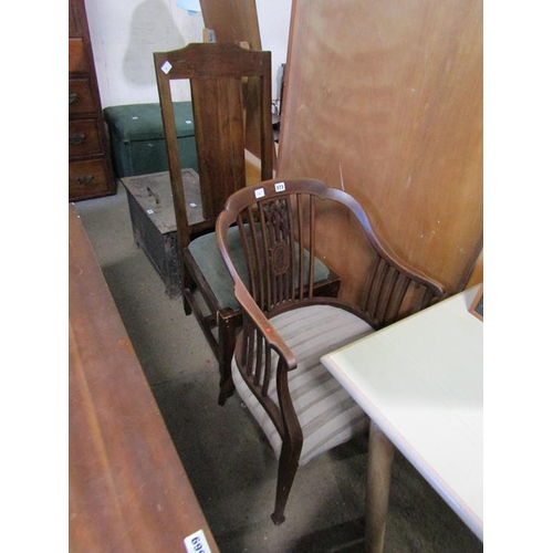 573 - EDWARDIAN TUB CHAIR AND A SINGLE CHAIR