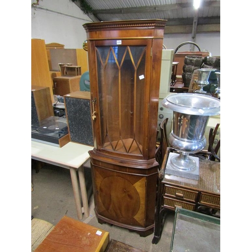 575 - REPRODUCTION YEW WOOD CORNER CUPBOARD