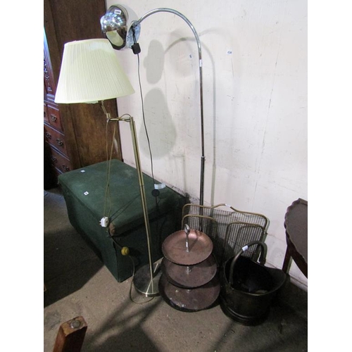 586 - LAMPS, COAL SCUTTLE, FIRE SCREEN ETC